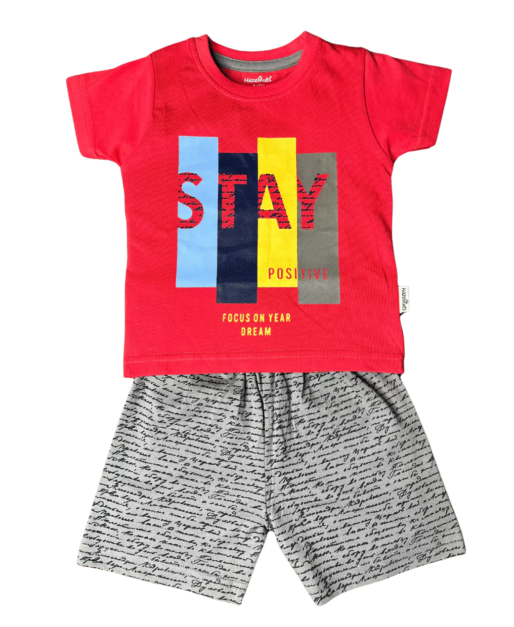 Stay Positive Contrasting Half Sleeve Tshirt and Shorts