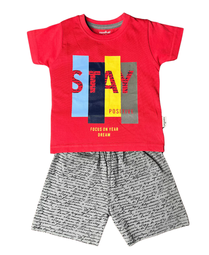 Stay Positive Contrasting Half Sleeve Tshirt and Shorts