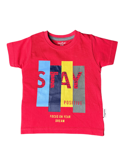 Stay Positive Contrasting Half Sleeve Tshirt and Shorts