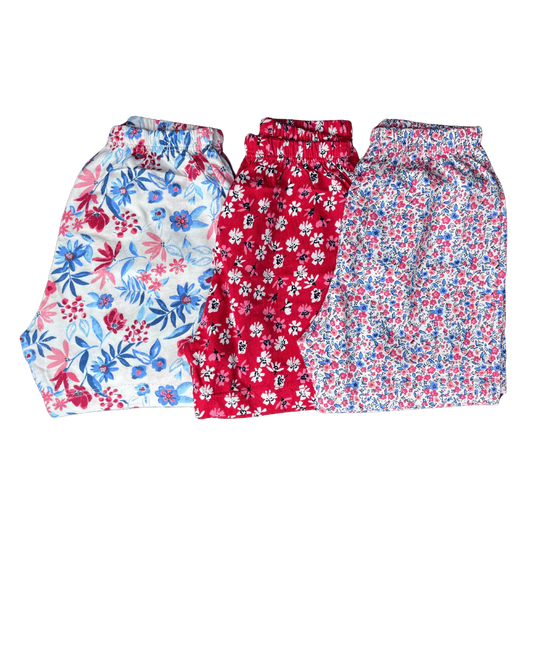 Girls Colourful Cotton Shorts - Pack of 3 (Assorted)