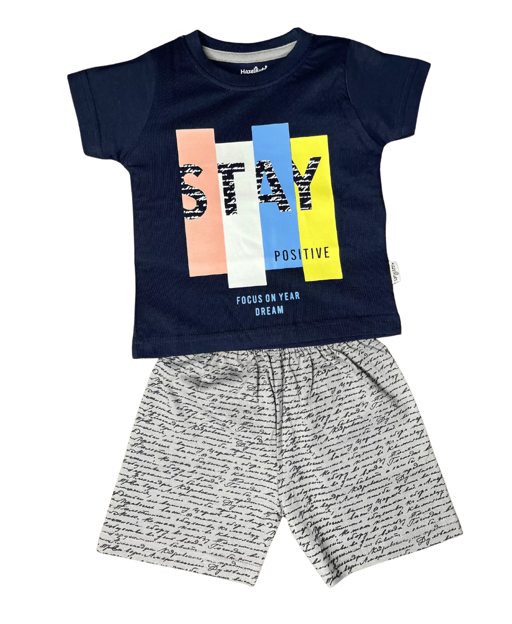 Stay Positive Contrasting Half Sleeve Tshirt and Shorts