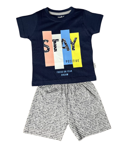 Stay Positive Contrasting Half Sleeve Tshirt and Shorts