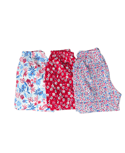 Girls Colourful Cotton Shorts - Pack of 3 (Assorted)