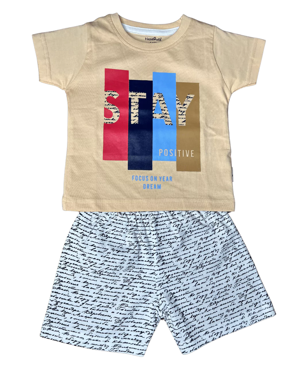 Stay Positive Contrasting Half Sleeve Tshirt and Shorts