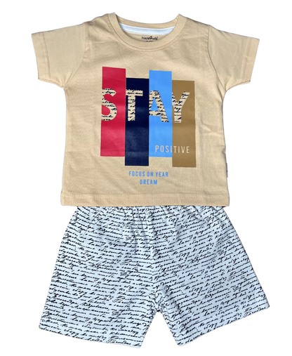 Stay Positive Contrasting Half Sleeve Tshirt and Shorts