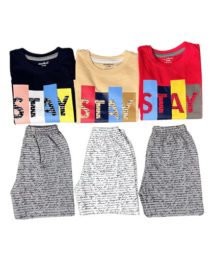 Stay Positive Contrasting Half Sleeve Tshirt and Shorts